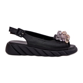 Sandali in pelle femminile con artiker 54C1628 cristalli neri nero