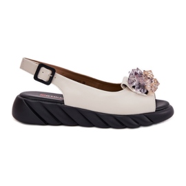 Sandali in pelle femminile con artiker 54c1627 cristalli beige
