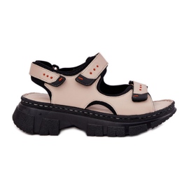 Sandali in pelle da donna con artiker in velcro 56C0471 beige