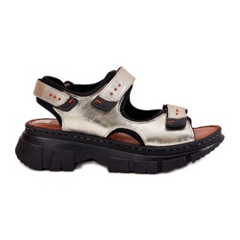 Sandali in pelle femminile con artiker in velcro 56C0469 PLN d'oro