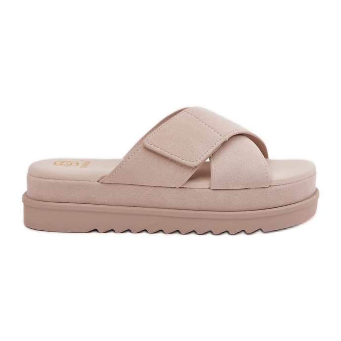 Infradito da donna sulla piattaforma con strisce beige intrecciate