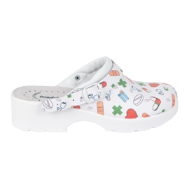 Vriston Scarpe da donna in pelle zoccoli pannelli con disegni medici comfooty alice bianco
