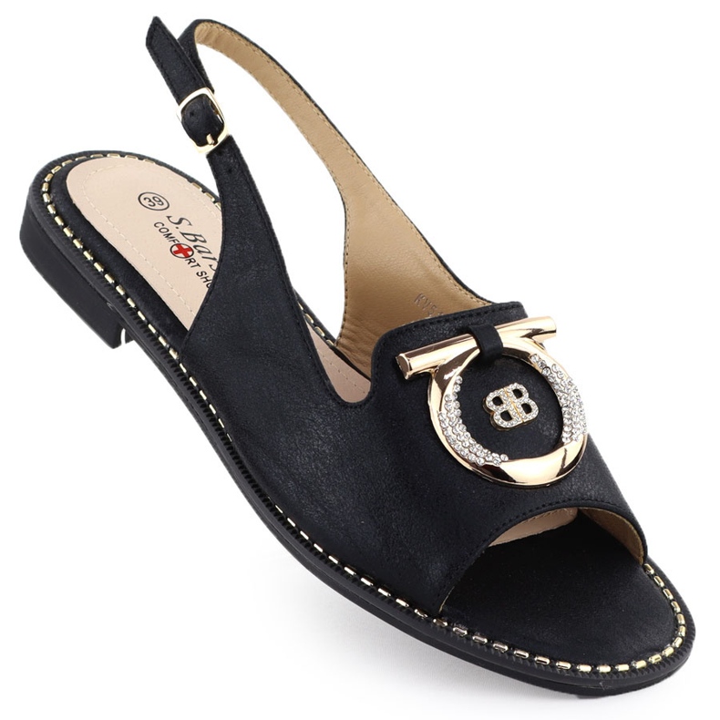 S.Barski Sandali da donna piatta con decorazione Czarne S. Barski Kv51-003 nero