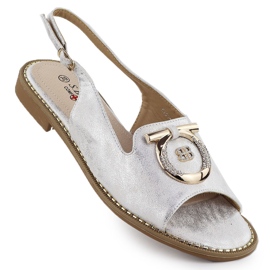 Sandali piatti femminili con un ornamento argento S.Barski KV51-003