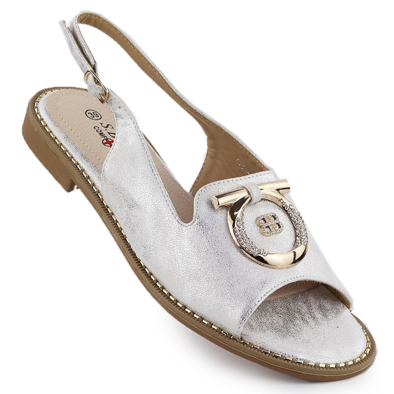 Sandali piatti femminili con un ornamento argento S.Barski KV51-003 d'argento