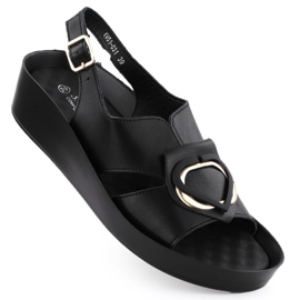 S.Barski Sandali in pelle femminile con zeppe Czarne S. Barski KV51-031 nero