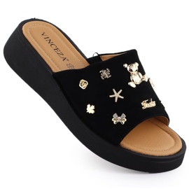 Zeppe in pelle femminile con decorazioni Black Vinceza 66741 nero