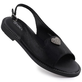 Sandali da donna piatta con decorazione nera vinceza 17384 nero