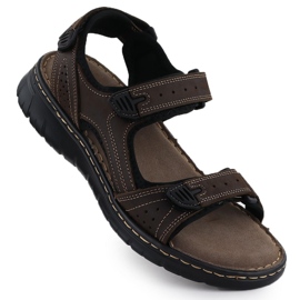 Sandali in pelle maschile per velcro marrone McKeylor 95320