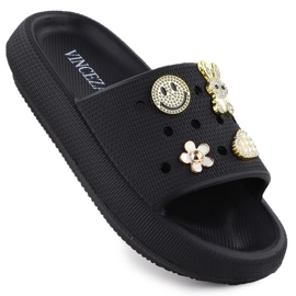 Vinceza Flop di schiuma per la spiaggia della piscina sulla piattaforma nera con decorazioni Vincez 76055 nero