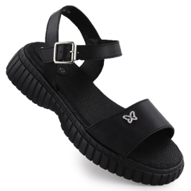 Sandali in pelle da donna su una suola spessa con una farfalla nera filippo ds6811 nero