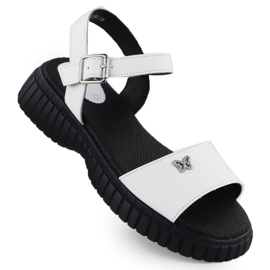 Sandali in pelle da donna su una suola spessa con una farfalla bianca filippo ds6811