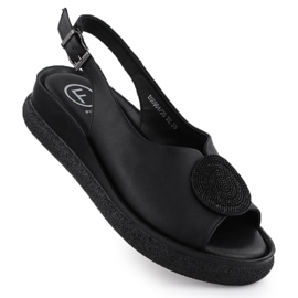 Sandali da donna in pelle in pelle con zirconi neri filippo ds6984 nero