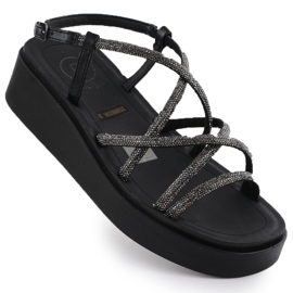 Sandali femminili cuneo romano con zirconi neri filippo ds6898 nero