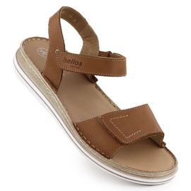 Sandali in pelle da donna per il velcro marrone Helios 155