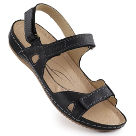 Sandali comodi da donna in pelle per gli helios neri in velcro 205-011 nero