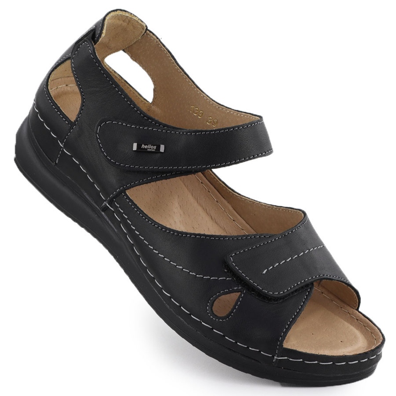 Comodi sandali in velcro in pelle di Womenys Black Helios 139 nero