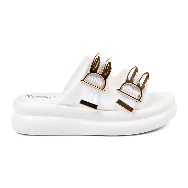 Seastar Pantofole con fibbie dorate sulla piattaforma bianca
