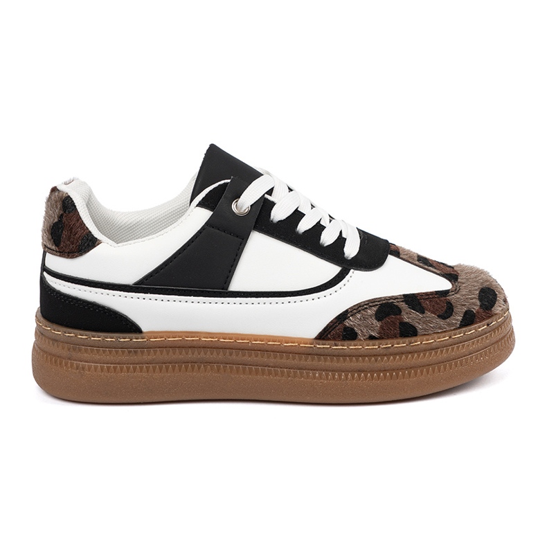 Sneaker in bianco e nero con inserti con stampa leopardata