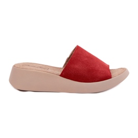 Flip di pelle scamosciata femminile sul cuneo Panto Fino RR267040 rosso