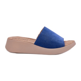 Flip di pelle scamosciata femminile sul panto Fino RR267041 Blue Wedge