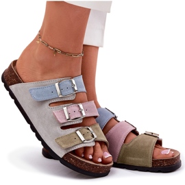 Flip di pelle scamosciata femminile con fibbie blu Panto Fino RR267034