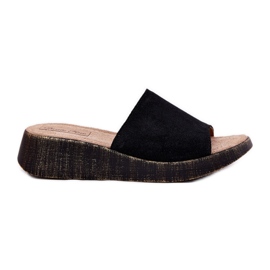 Flip di pelle scamosciata femminile sul panto Fino rr267043 zeppe nere nero