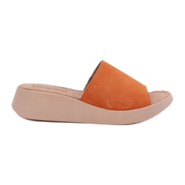 Flip di pelle scamosciata femminile sul cuneo Panto Fino RR267039 arancia