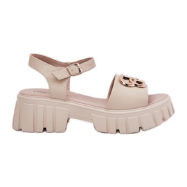 Vinceza Sandali in pelle femminile con un dettaglio dorato di Vincez 79541 beige