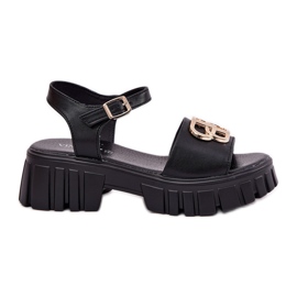 Vinceza Sandali in pelle da donna con dettaglio dorato Vincez 79541 Nero