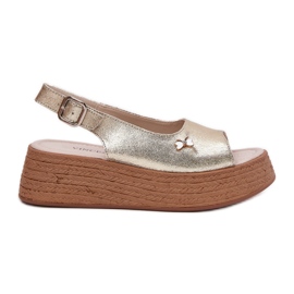Sandali in pelle femminile sul Vinceza Wedge 41476 Zlotys d'oro
