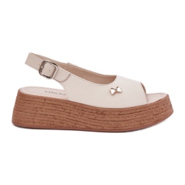 Sandali in pelle femminile sul Vinceza 41476 Beige Wedge