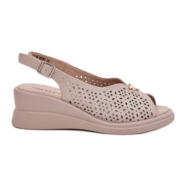 In pelle Openwork Sandals femminile per Vinceza 79529 beige