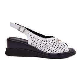 In pelle Openwork Sandals femminile sul cuneo Vinceza 79529 bianco