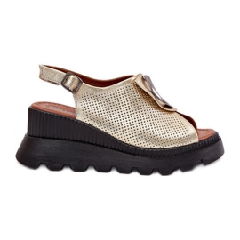 ARTIKER Sandali in pelle da donna con cuneo con decorazione artker 56c0109 zlotys d'oro