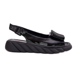 ARTIKER Sandali da donna laccati in pelle con cuneo con decorazione artker 56c1564 nero