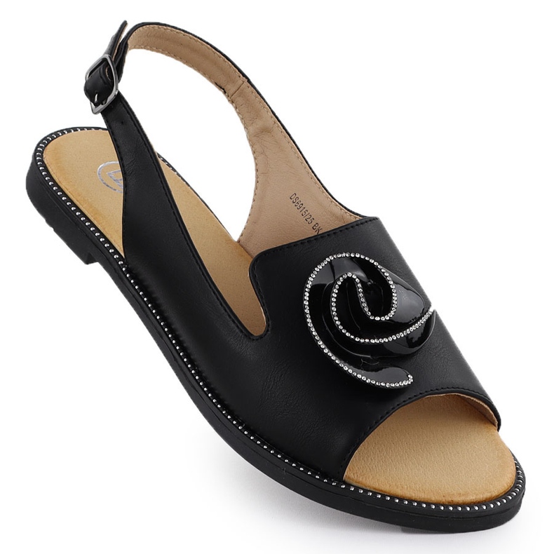 Sandali da donna piatta con filippo di fiore ds6915 nero