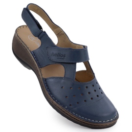 Sandali femminili comodi in pelle pieni di helios blu navy 150.041