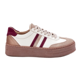 Sneaker in pelle femminile sulla piattaforma beige-bord Zazoo N1234