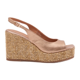 Sandali in pelle femminile con cuneo con Laura Messi Braid 2789 Zlotys d'oro