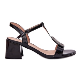 Vinceza Sandali femminili laccati in pelle sul palo con la decorazione di Vincez 91134 Black nero
