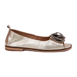 Ballerine in pelle con dita nude e un fiore Zazoo 1870 Zlotys d'oro
