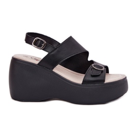 S.Barski Sandali in pelle femminile su cuneo e piattaforma S. Barski LR51-540 Nero