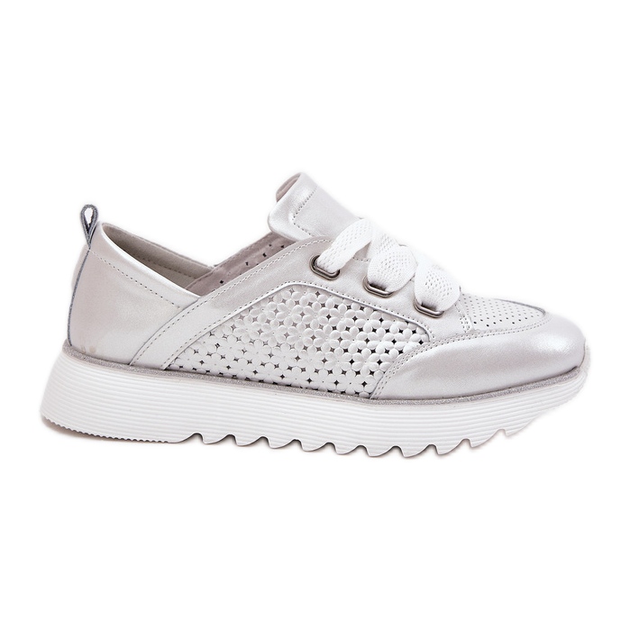 S.Barski Sneaker in pelle da donna sulla piattaforma d'argento LR51-796