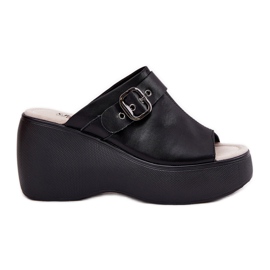 S.Barski Flip in pelle femminile Flip sulla piattaforma e cuneo con fibbia S. Barski LR51-542 Black nero