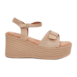 Inna Sandali femminili su cuneo con fibbia kaki beige