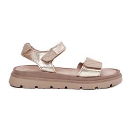 Sandali in pelle femminile sulla piattaforma d'oro Zazoo 40443