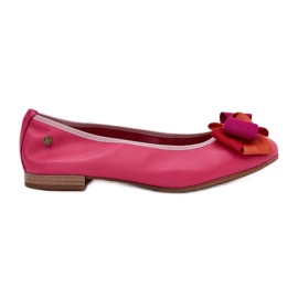 Ballerine in pelle con un maciejka bow p6801-15 fuchsja rosa