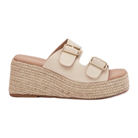 Inna Zeppe femminili con cuneo con fibbie in treccia e beige