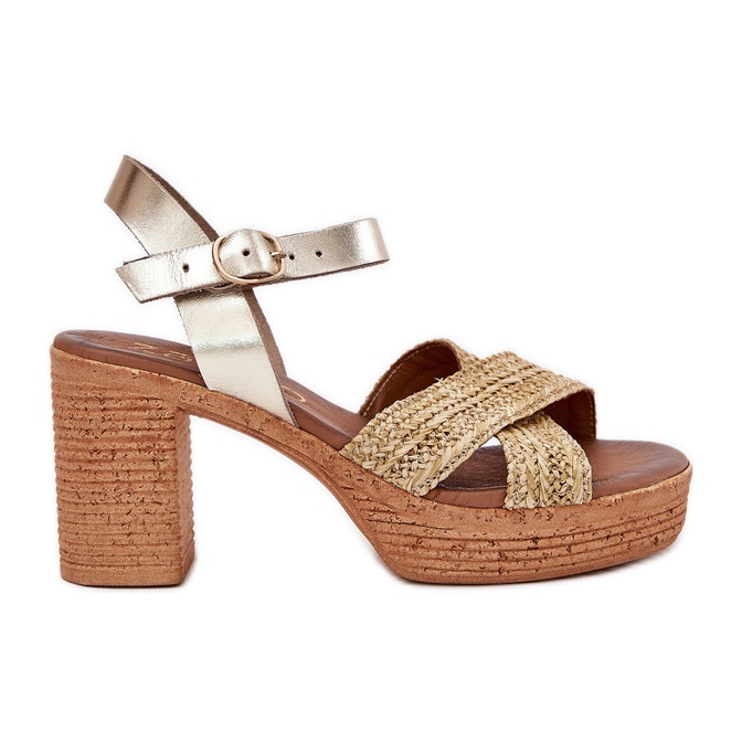 Sandali in pelle sul pilastro con treccia su Zazoo 40460 Stripe d'oro